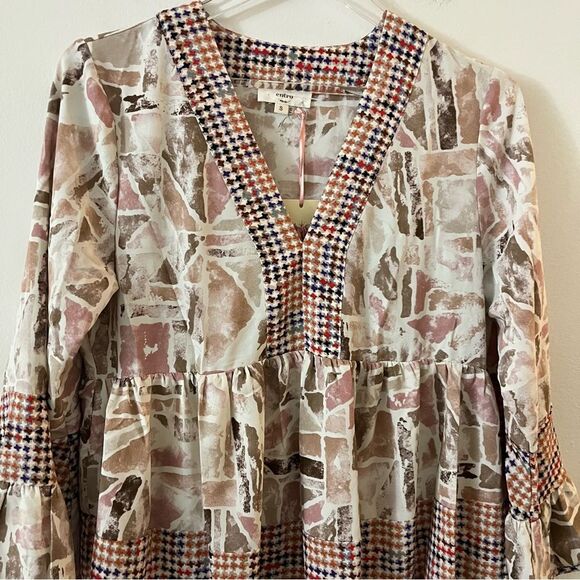 Entro Boho Tiered Mini Dress Geometric Lightweight Tunic Cottage Flowy small NWT - Picture 3 of 14